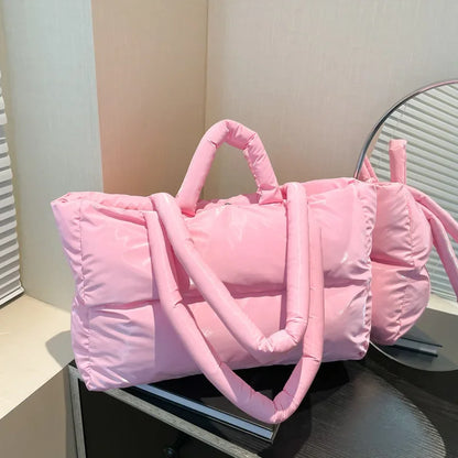 Fashion Large Capacity Puffer Shoulder Bags Padded Women Handbags Casual Nylon Quilted Big Tote Bag Warm Winter Shopper Purses