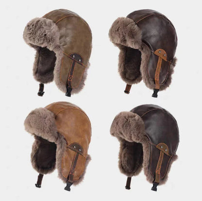 Bomber Hat New PU Leather Winter Hats for Men Women Waterproof Snow Ski Trapper Earflap Cap Male Female Russian Fur Hats