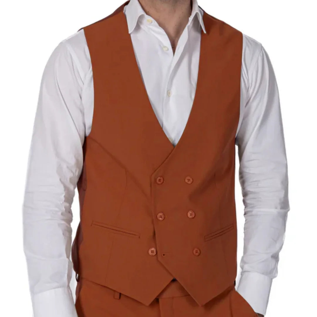 Men Vest Brown Double Button Solid Color Waistcoat For Wedding Banquet Birthday Business Casual Work Set Men Suit Vest
