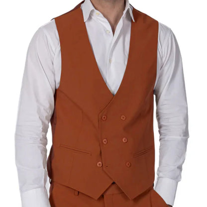 Men Vest Brown Double Button Solid Color Waistcoat For Wedding Banquet Birthday Business Casual Work Set Men Suit Vest
