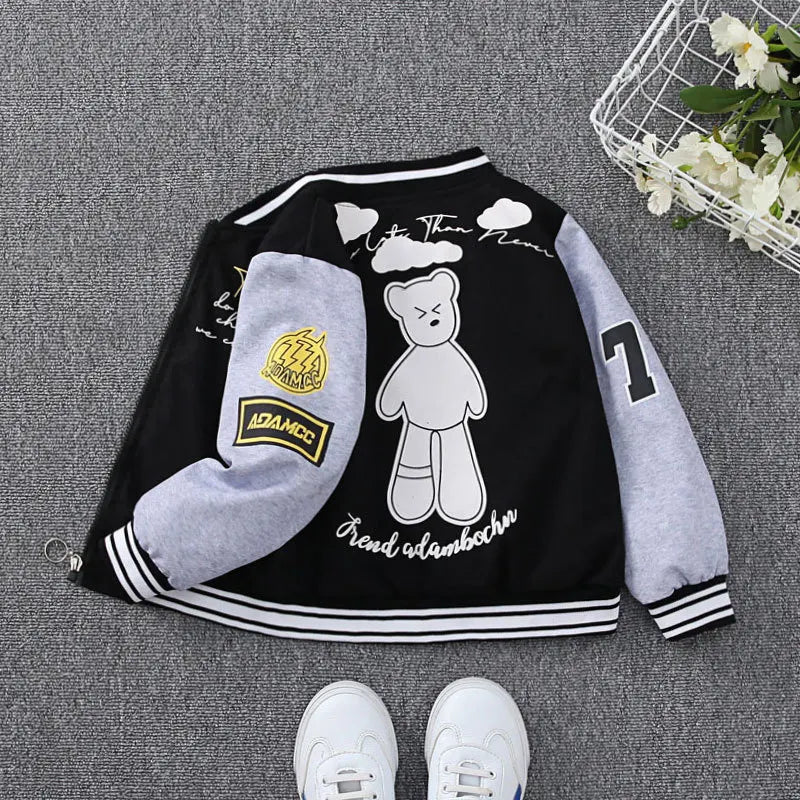 2-12Year Kids Clothes 2025 Spring Autumn Children Fashion Cartoon Bear Pattern Windbreaker Coat Baby Boy Girl Clothing Outerwear