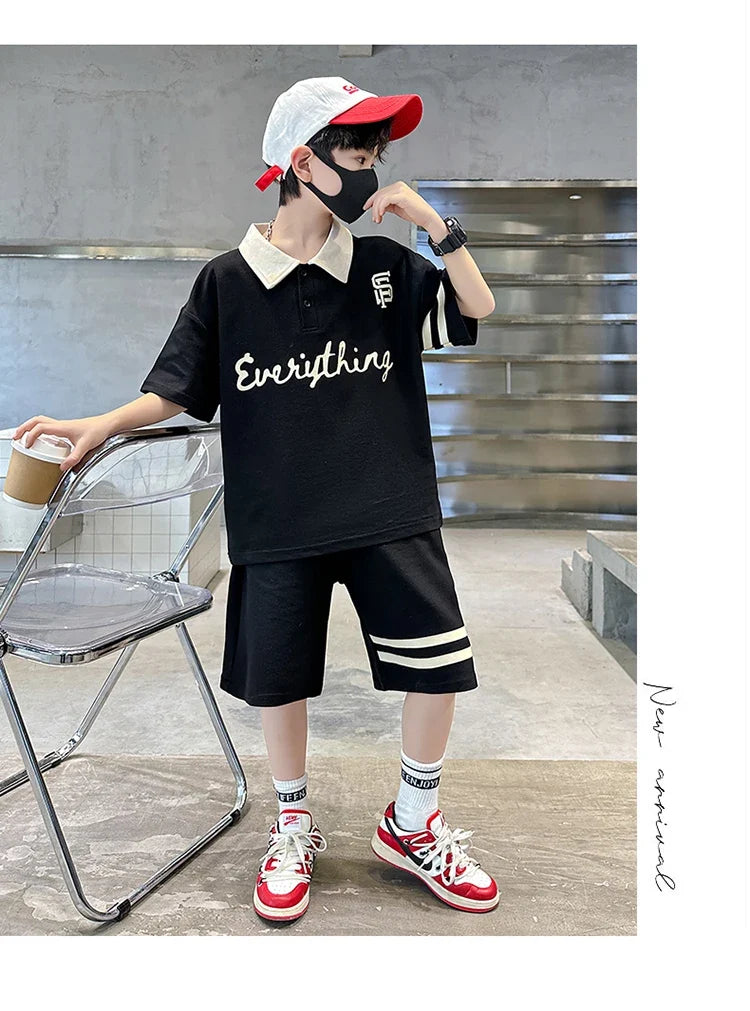 Kids Luxury Clothing Cotton Pique Fabric T-shirt Shorts Summer Outfit Set for Tweens Boys High Quality Polo Suit Child 5-14 Y
