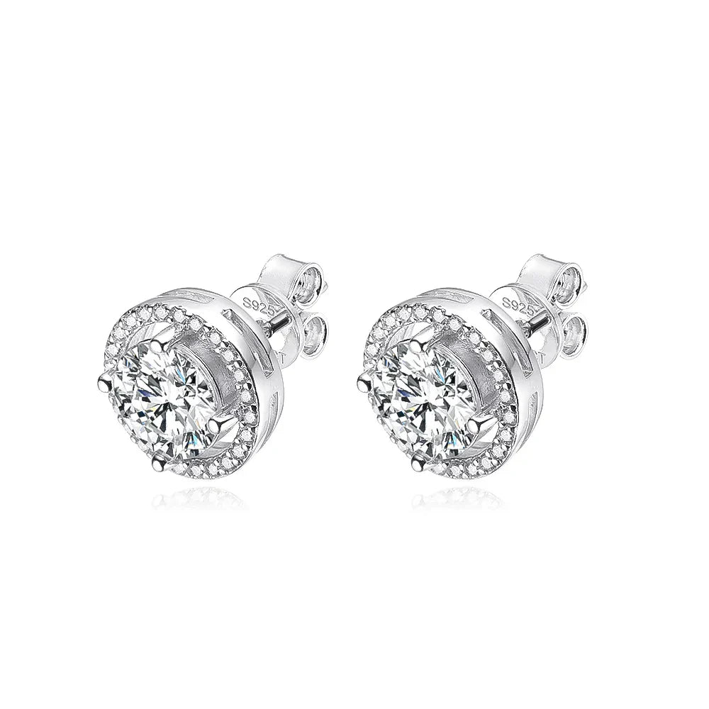 100% 925 Sterling Silver 0.5-2 Carat Moissanite Stud Earrings For Women D Color Diamond Earring Sparkling Fine Jewelry