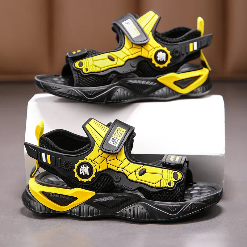 Kids Mecha Robot Style Closed Toe Sandals Adjustable Straps Breathable Summer Shoes for Boys Outdoor Beach Casual Sports Sneaker