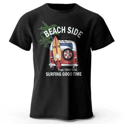 Vintage Surf Badge Printed Unisex Men Women T-Shirt Tees Tops 100% Cotton Retro Wave Graphic Beach Club Wear