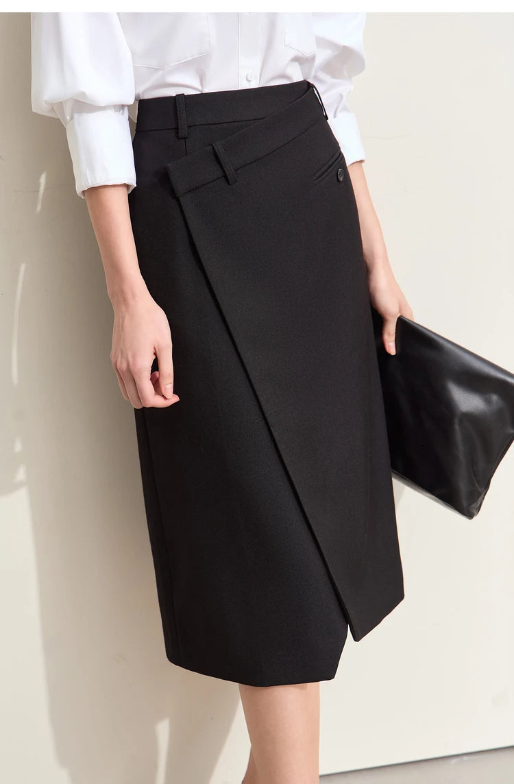 Minimalism 2024 Autumn Skirts for Women New Commuter Intellectual One-piece Wrap A-line Solid Slim Blazer Skirt 12443019