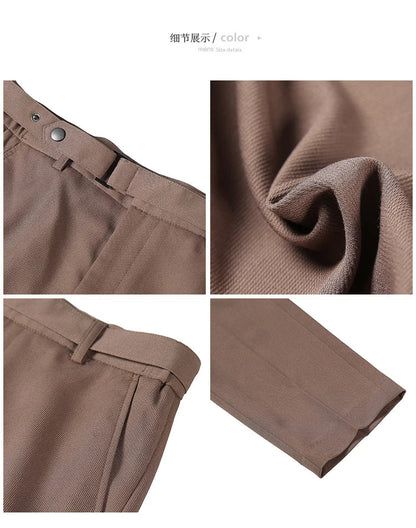 Fashion Belt Decoration Design Men's Suit Pants High Quality Business Slim Fit Casual Straight Formal Wedding Party Trousers