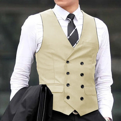 Men Vest Black Solid Double Breasted Waistcoat For Wedding Business Casual Banquet Formal Occasions Work Men Suit Vest