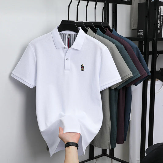 100% cotton high-quality short sleeve men's polo shirt fashion brand cute bear embroidery top Korean casual breathable T-shirt