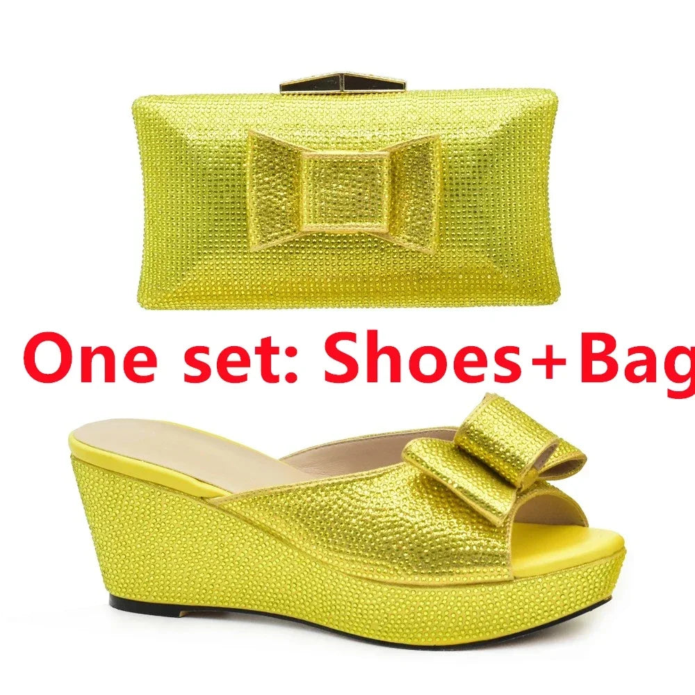Latest Design Women Shoes and Bag Set Decorated with Rhinestone Wedding Shoes Bride Ladies Shoes Heels Party Women Pumps