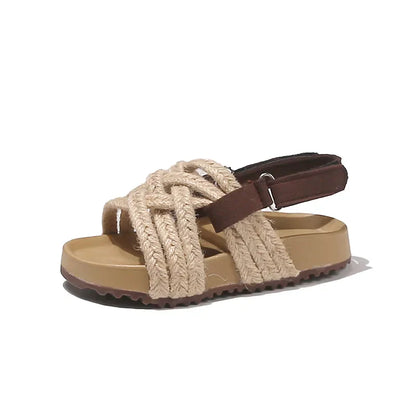 Children's Boho Braided Sandals Summer New Boys Girls Casual Shoes for Outdoor Daily Wear Open-toe Kids Platform Beach Sandals