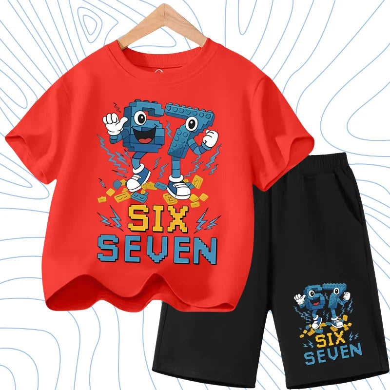 New 67 Number Six Seven Print Kids Cool Summer T-shirt 3-12Yrs Clothes Cartoon Short-sleeved+Shorts Boys Girls Sports Casual Set