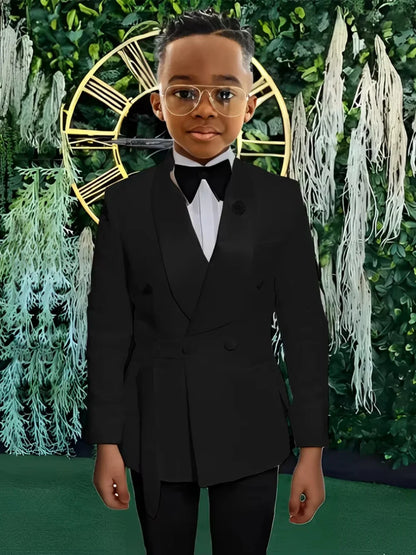 High Quality Boys Shawl Lapel Suits 2 PiecesJacket Pants For Stage Performance Double Breasted Kids Suit Set Wedding Guest Wear