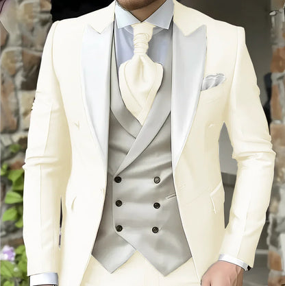 Men's Elegant Peak Lapel Tuxedo 3-Piece Suit with Blazer Vest Formal Men's Suit for Business Prom Business Dinner