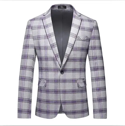 2026 New Men's Pink-Red Striped Suit Jacket, Fashion Slim Plaid Dress Coat, Red Purple Gray Blazers, Asian Size Terno Masculino