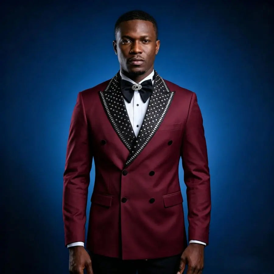 Luxury Beaded Men Suits for Wedding Party Double Breasted Groom Tuxedo for Man Slim Fit Blazer Pants Set 2 Pieces 2026 New