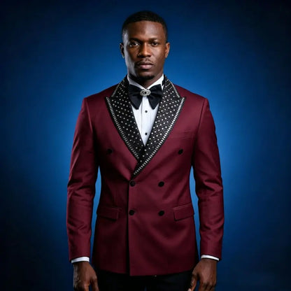 Luxury Beaded Men Suits for Wedding Party Double Breasted Groom Tuxedo for Man Slim Fit Blazer Pants Set 2 Pieces 2026 New