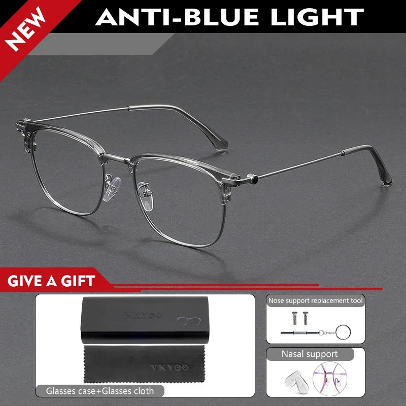 Fashion Vintage Teal Pure Titanium Eyeglasses Men and Women Computer Blue Blocking Myopia Customizable Prescription D8060