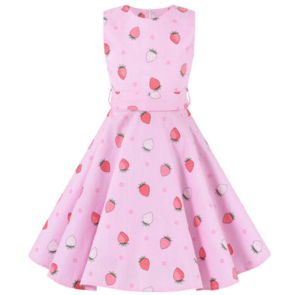 Girl's Retro Dress,Summer Princess Sleeveless Polka Dots Cotton Lightthin Romantic Floral 50s Vintage Dress Party Wedding Daliy
