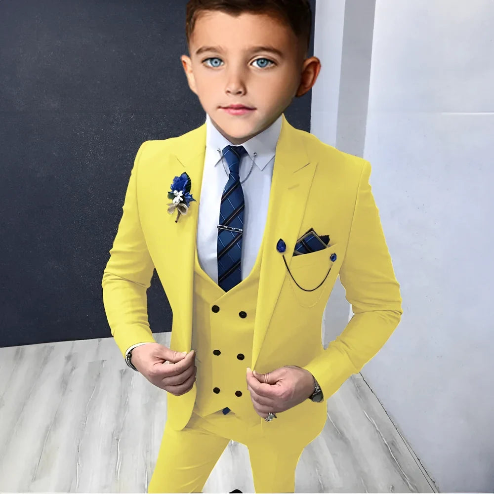 Formal Peak Lapel Suit Set 3 Pieces For Kids Perfirmance Outfit Host Costumes,Handsome Elegant Boys Slim Fit Suits Party Tuxedo