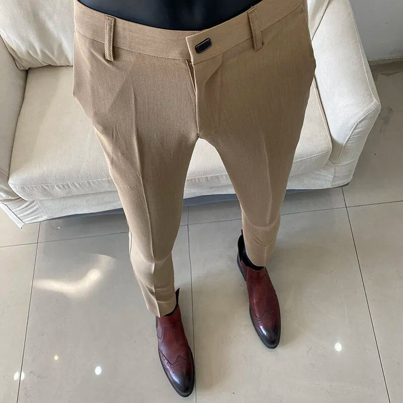 Spring 2026 Mens Casual Slim Fit Dress Pants Streetwear Suit Pants Men High Quality Office Pants All Match ankle Length Trousers