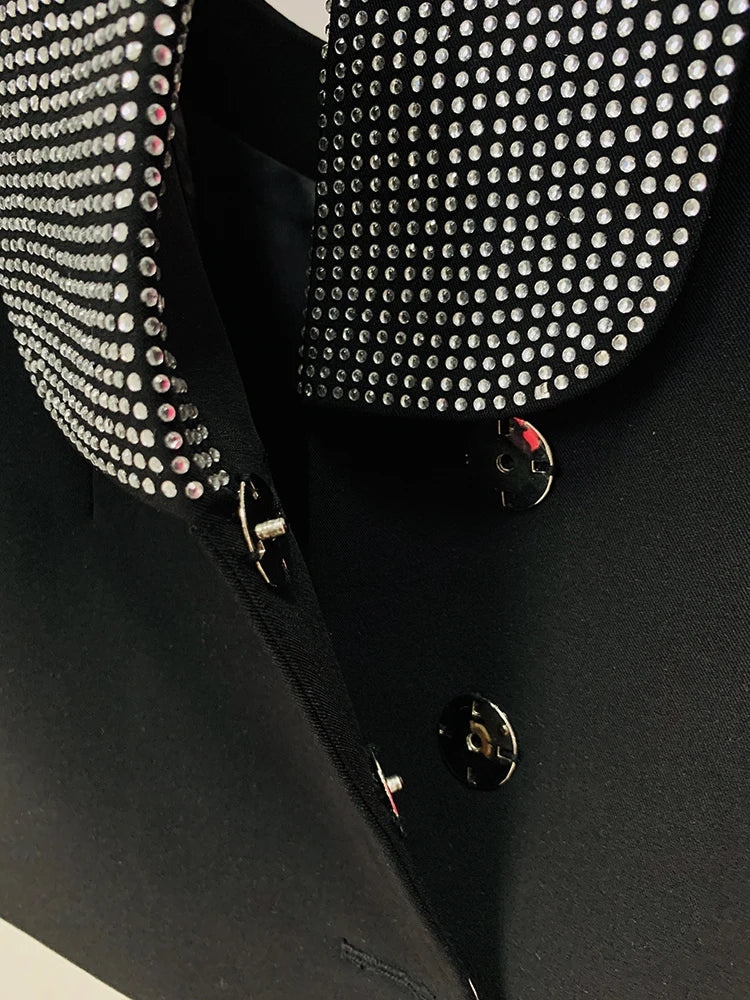 HIGH STREET 2026 Runway Fashion Designer Jacket Women's Stylish Backless Rhinestone Diamonds Beaded Shawl Collar Long Blazer