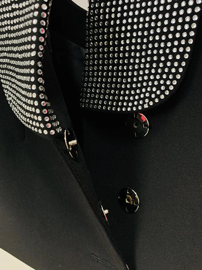 HIGH STREET 2026 Runway Fashion Designer Jacket Women's Stylish Backless Rhinestone Diamonds Beaded Shawl Collar Long Blazer