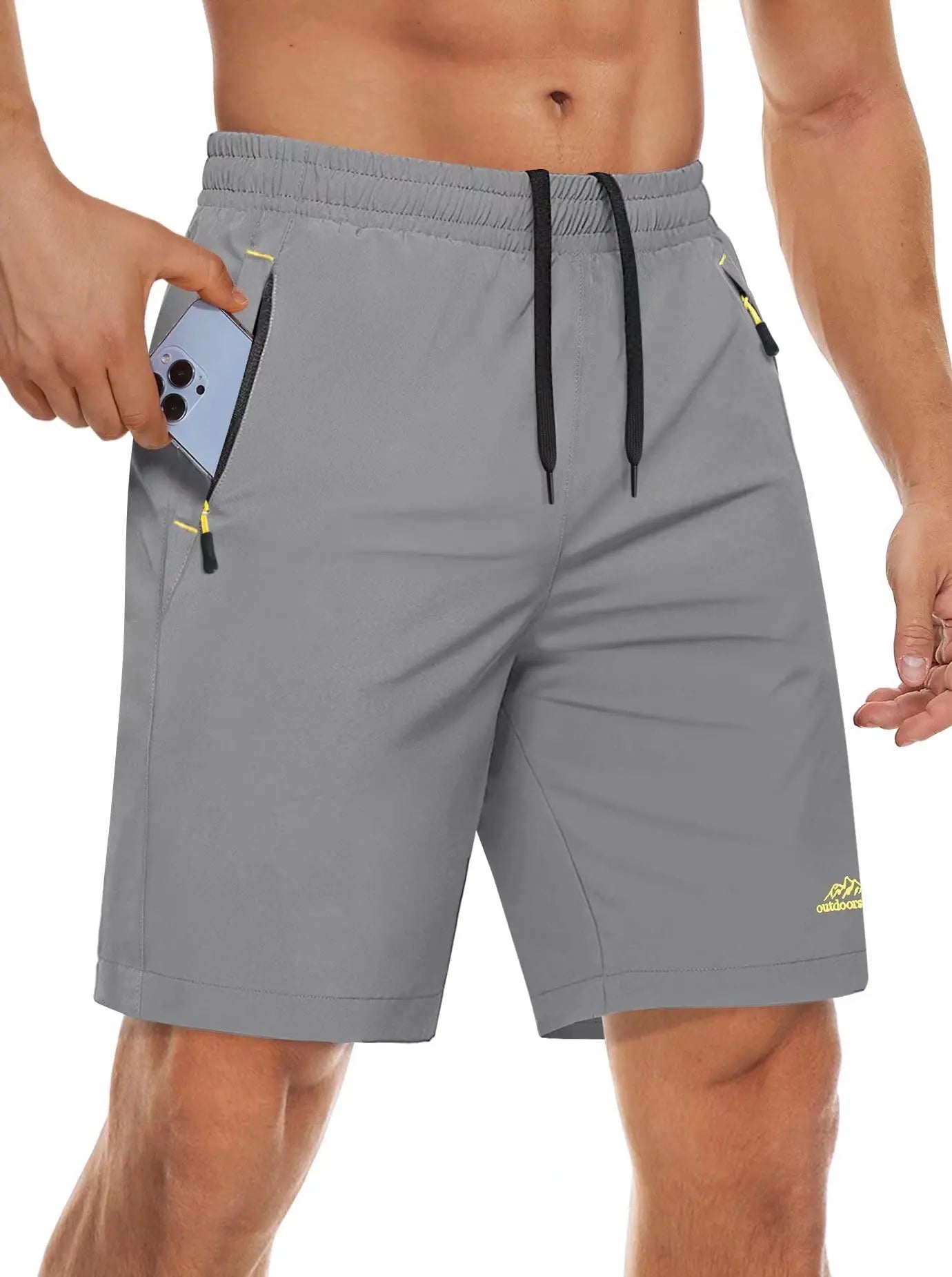 Quick Dry Athletic Shorts with Zipper Pockets Men's Summer Running Shorts Gym Training Workout Fitness Hiking Shorts