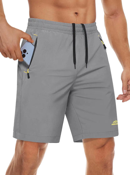 Quick Dry Athletic Shorts with Zipper Pockets Men's Summer Running Shorts Gym Training Workout Fitness Hiking Shorts