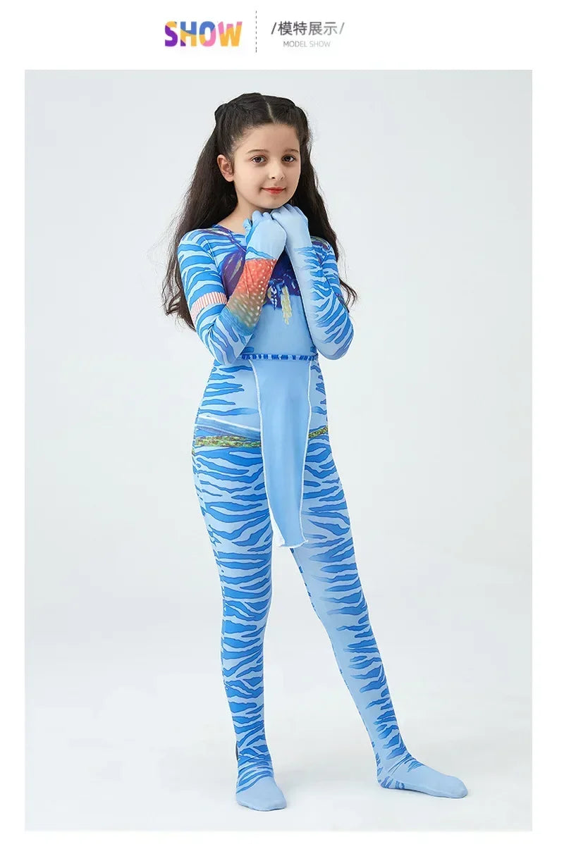 Boy Girls Halloween Cosplay Avatar Costume Kids The Way of Water Neytiri Alien Cosplay Hero One Piece Tight Fitting Clothing