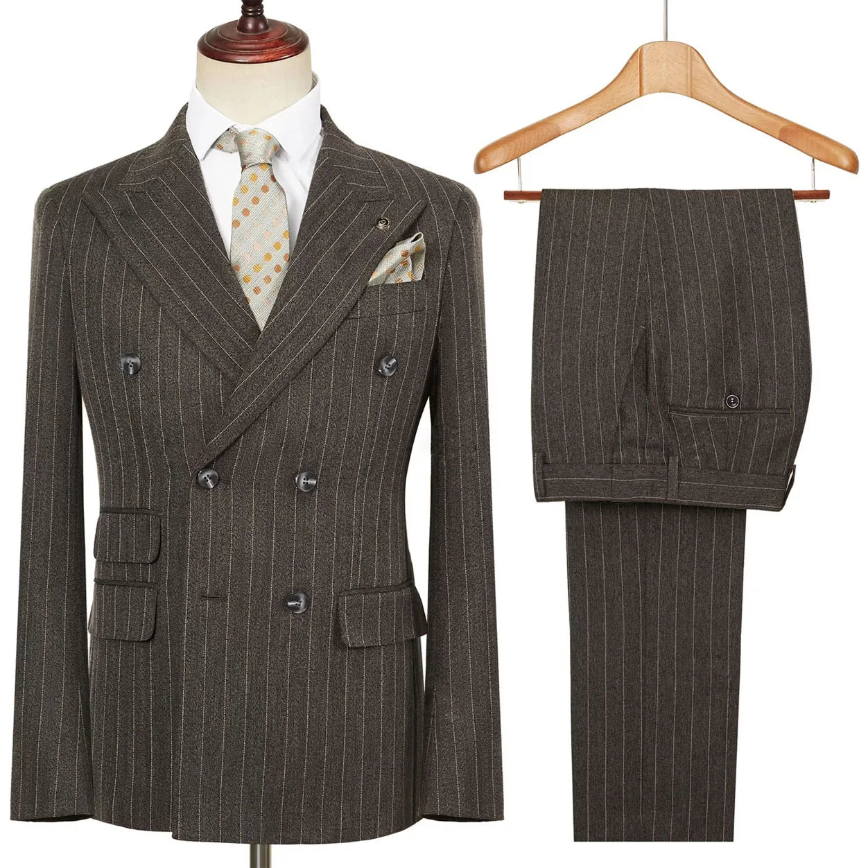 Vintage Winter Tweed Suits High-Quality Striped Tweed Men Suits Design Costume Homme Smart Business Formal Wedding Suit 2 Pieces