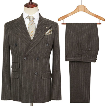 Vintage Winter Tweed Suits High-Quality Striped Tweed Men Suits Design Costume Homme Smart Business Formal Wedding Suit 2 Pieces