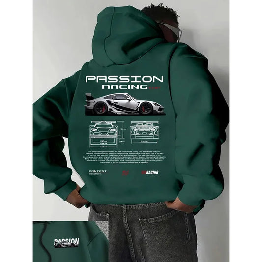 2025 Popular Digital Pattern Men's Hooded Sweatshirt Car-Themed Design American-Style Casual Sports Long-Sleeved Shirt