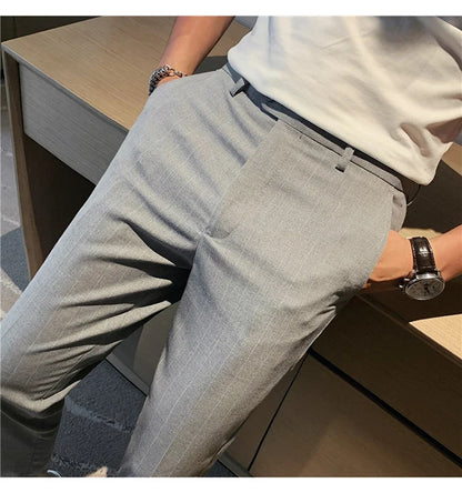 High Quality Fashion Striped Casual Men's Suit Pants 2026 New Business Office Social Wedding Slim Fit Trousers Oversized Size
