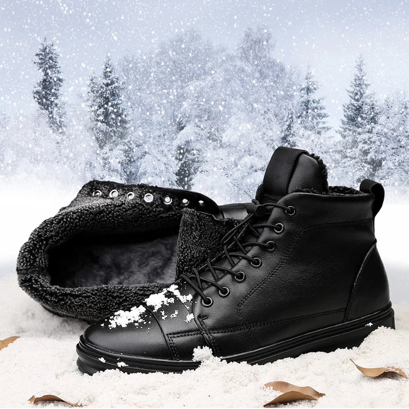 Winter Genuine Leather Boots Men Ankle Casual High Top Skateboarding Shoes Cow Leather Big Size 47 48