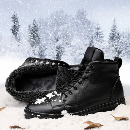 Winter Genuine Leather Boots Men Ankle Casual High Top Skateboarding Shoes Cow Leather Big Size 47 48