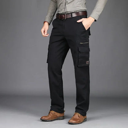 2026 New in Men's Pants Straight Leg Cotton Cargo Trouser Male Stretch Autumn Zipper Multi Pocket Classic Casual Work Wear Army