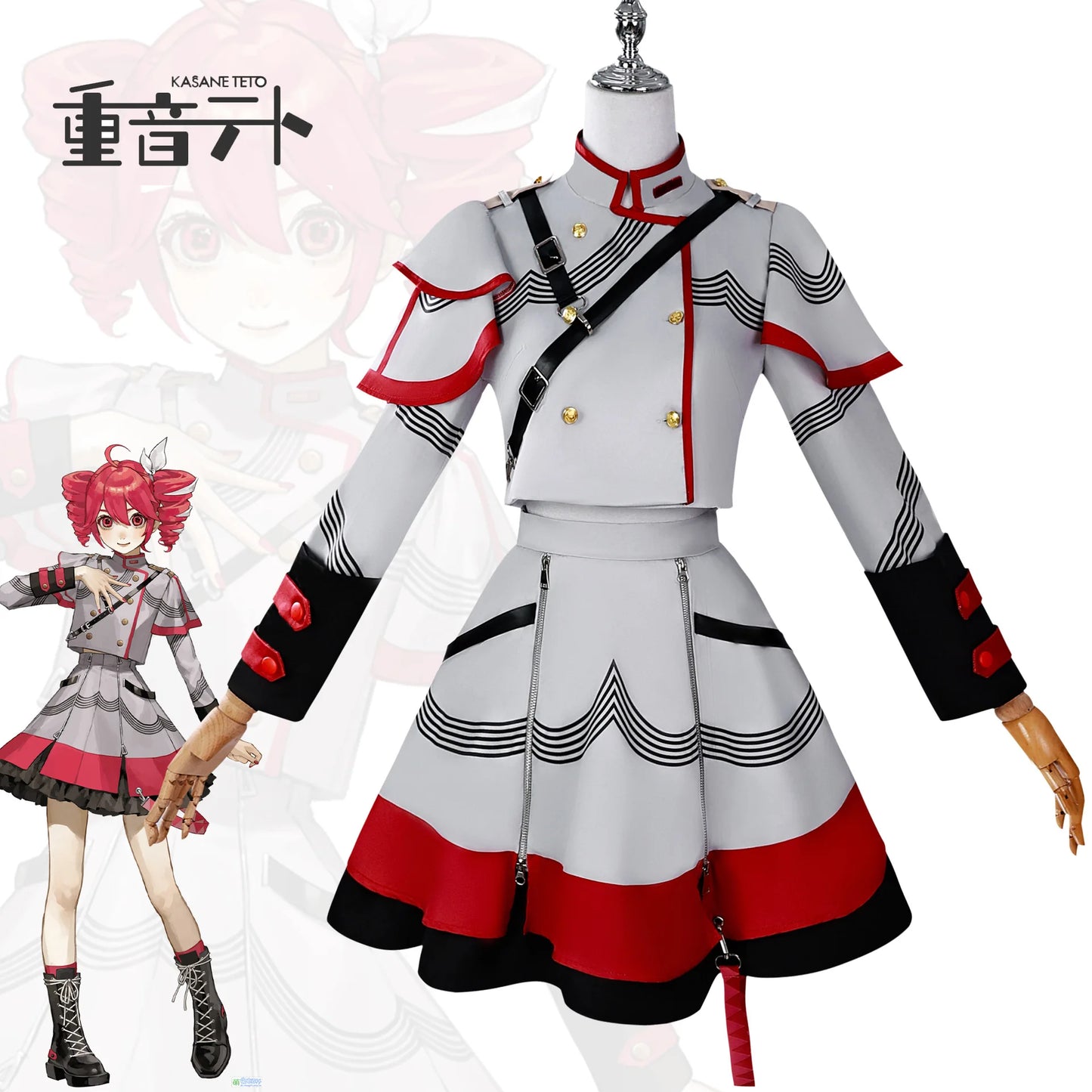 Wholesale Kasane Teto Cosplay Costume Anime Vtuber Cosplay Dress Halloween Party Women Performance Suit for  Kasane Teto Wig