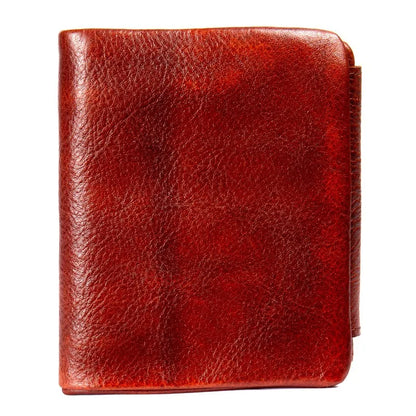 Men's Hand-Rubbed Genuine Leather Short Wallet Top-Grain Vegetable-Tanned Zipper Wallet with Driver's License Card Holder