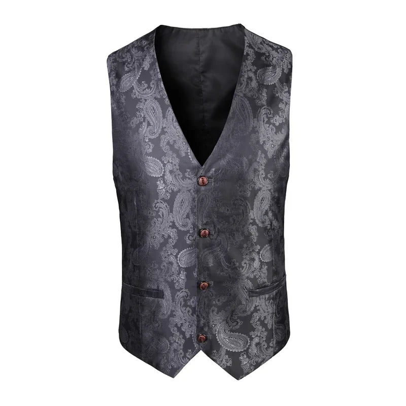 2025 New High-end V-neck Jacquard Black Vest for Men, White Sleeveless Waistcoat, Silver Billiards Uniform ,male Magician Vests