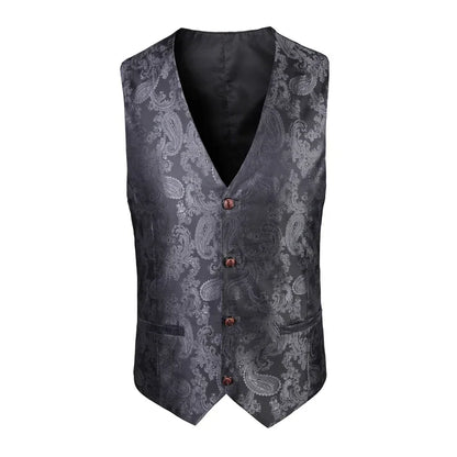 2025 New High-end V-neck Jacquard Black Vest for Men, White Sleeveless Waistcoat, Silver Billiards Uniform ,male Magician Vests