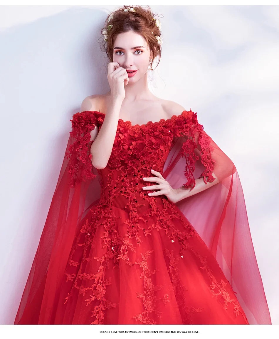 Long Wrap Red Of Shoulder Lady Girl Women Prom Dress Party Evening Dress Performance Dress Wedding Sand Bridesmaid Guest Dress