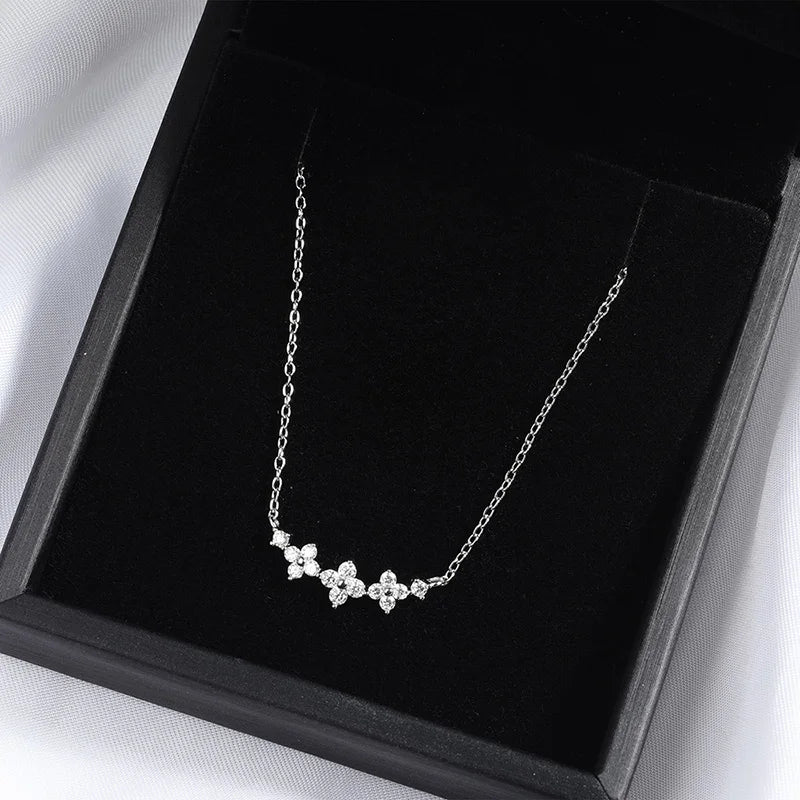 Flowers All Moissanite Necklace Gradient Smile Pendant for Women Girls Birthday Gift Couple Jewelry S925 Sterling Silver