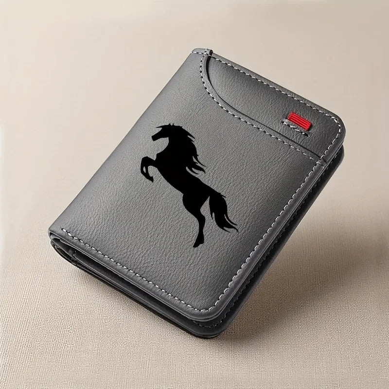 Men'S Retro Imitation Faux Leather Card Holder - Elegant Black Horse Design - Slim And Soft with Various Card Slots, Wallet