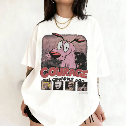 Vintage Courage The Cowardly Dog Cartoon Print Short Sleeve T-Shirt Retro Unisex Graphic Tee 90s Nostalgia Summer Streetwear Tee