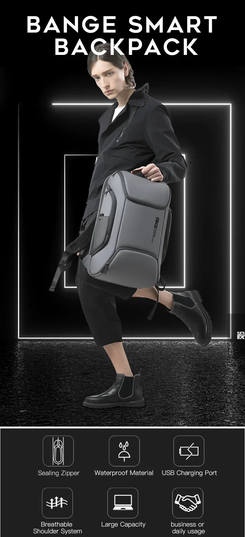 Business USB Charging Smart Backpacks Fits 15.6 Inch Laptop Commute Backpack WaterProof Carry On Bag for Men Travel Bags