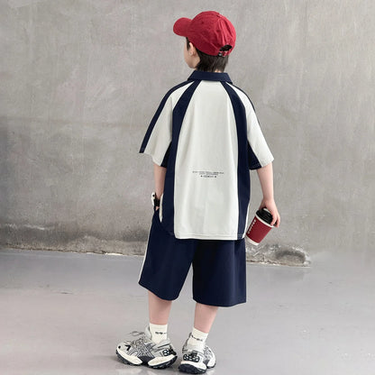 Children New Summer Polo Shirt Set Top And Bottom 2 Pieces Clothing Set for Tween Boys Casual Tracksuit Kids School Outfit Wear