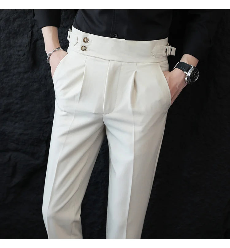 High Quality Italian Style High-waisted Suit Pants Fashion Neapolitan Men's Slim Fit Business Office Social Wedding Trousers