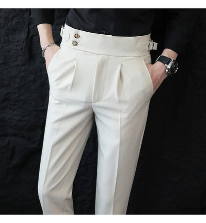 High Quality Italian Style High-waisted Suit Pants Fashion Neapolitan Men's Slim Fit Business Office Social Wedding Trousers