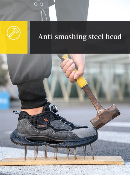 Rotary Buckle Work Sneakers Protective Shoes Safety Industrial Puncture-Proof Anti-smash Steel Toe Shoes
